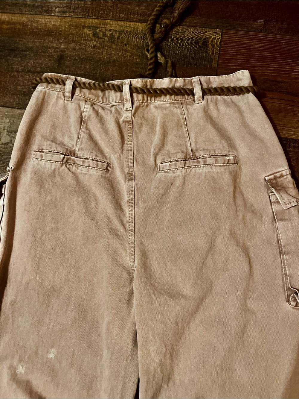 Free People Blush Pink Cropped Cargo Jeans with Braided Belt - Picture 9 of 11